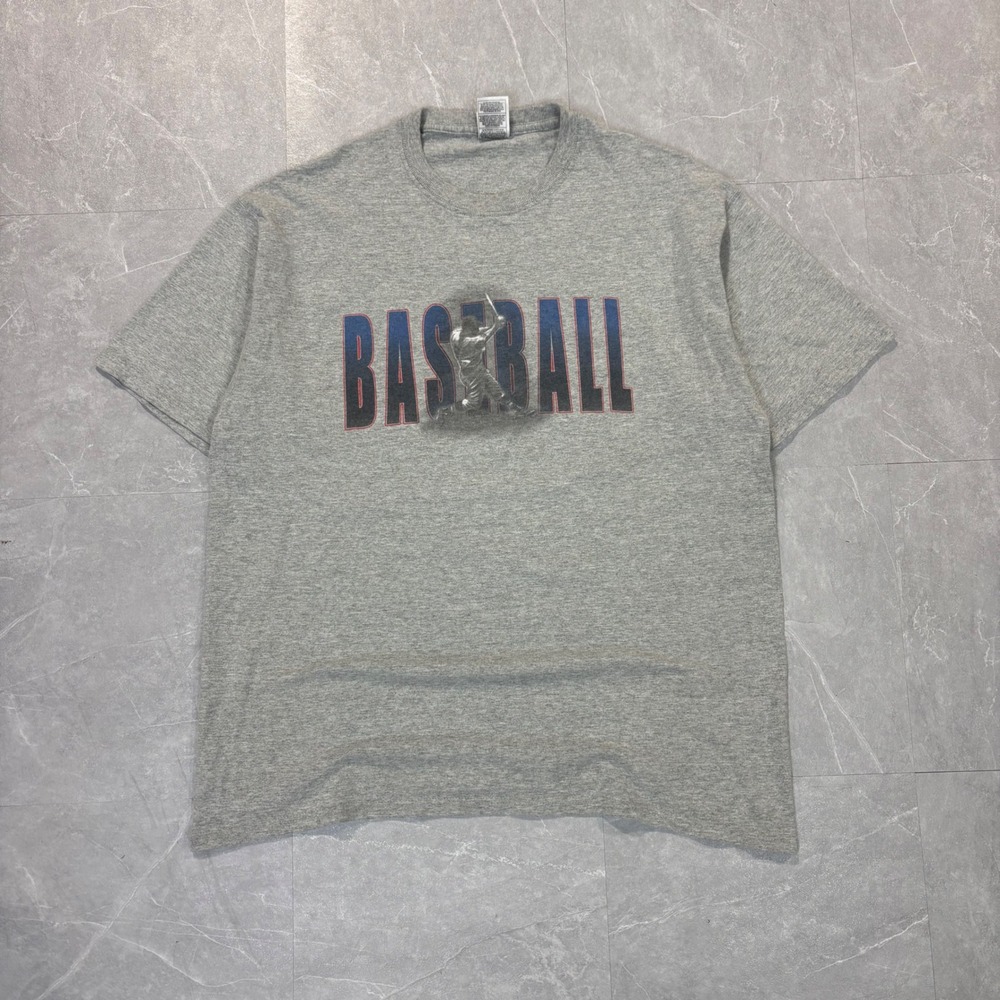 Fruit of the Loom Softeez Mens XL Gray Baseball Graphic T-Shirt Short Sleeve